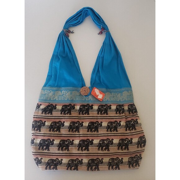 NEW Womens Indian Handmade Shoulder Handbag W Elephant Design Turquoise Black - Picture 1 of 5